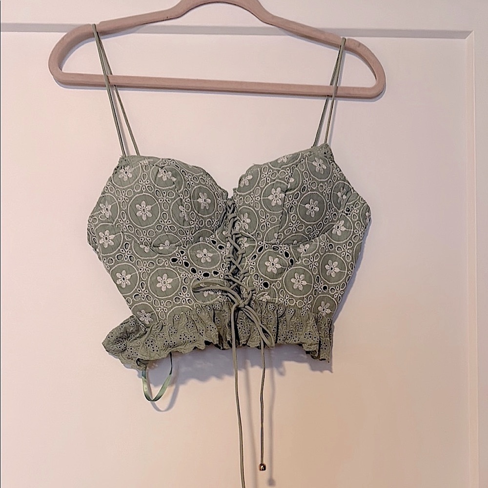 Indikah Green Lace-Up Crop Top size 8